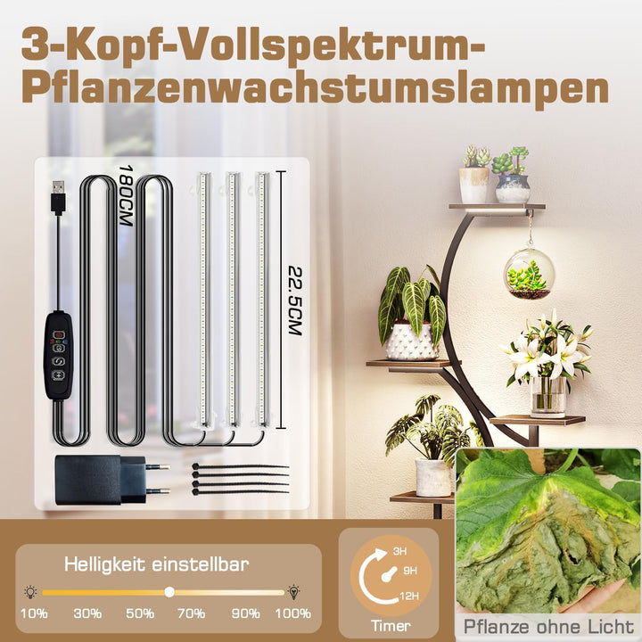 ShineMuse Pflanzenständer mit Wachstumslicht 160cm,Holz und Metall Blumenständer mit LED Wachstumsli