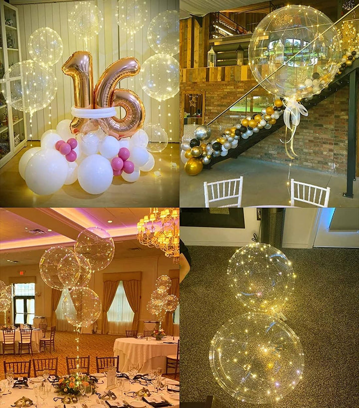 10 Pack Leuchtende Luftballons, Bobo Helium Ballons LED Ballons, Klare Luftballon mit Lichterketten