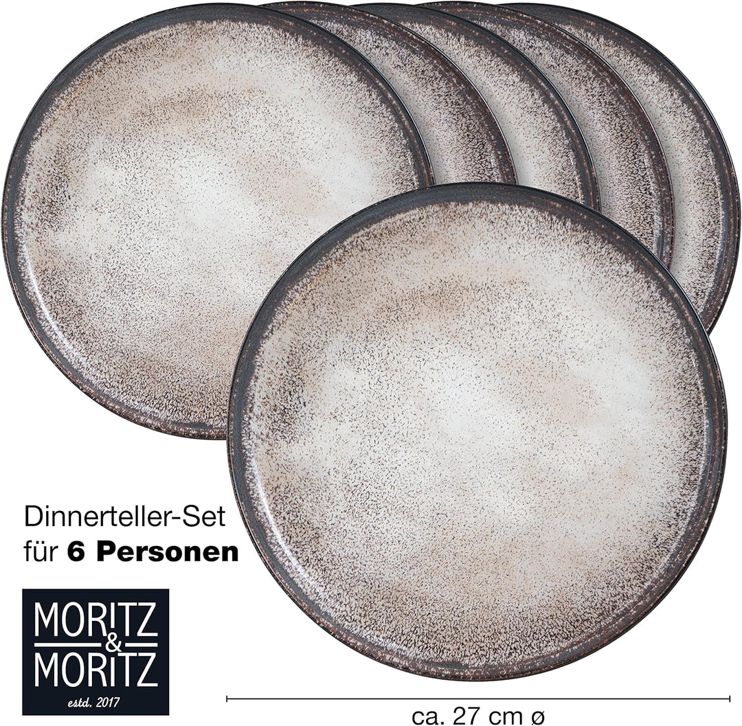 Moritz & Moritz VIDA 6er Dinner Teller Set Beige - Dinnerteller für 6 Personen - Porzellan spülmasch