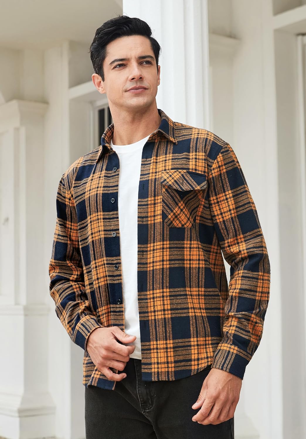 HISDERN Flanellhemd Herren Karierte Hemden Herren Langarm Button Down Baumwolle Holzfällerhemd Regul