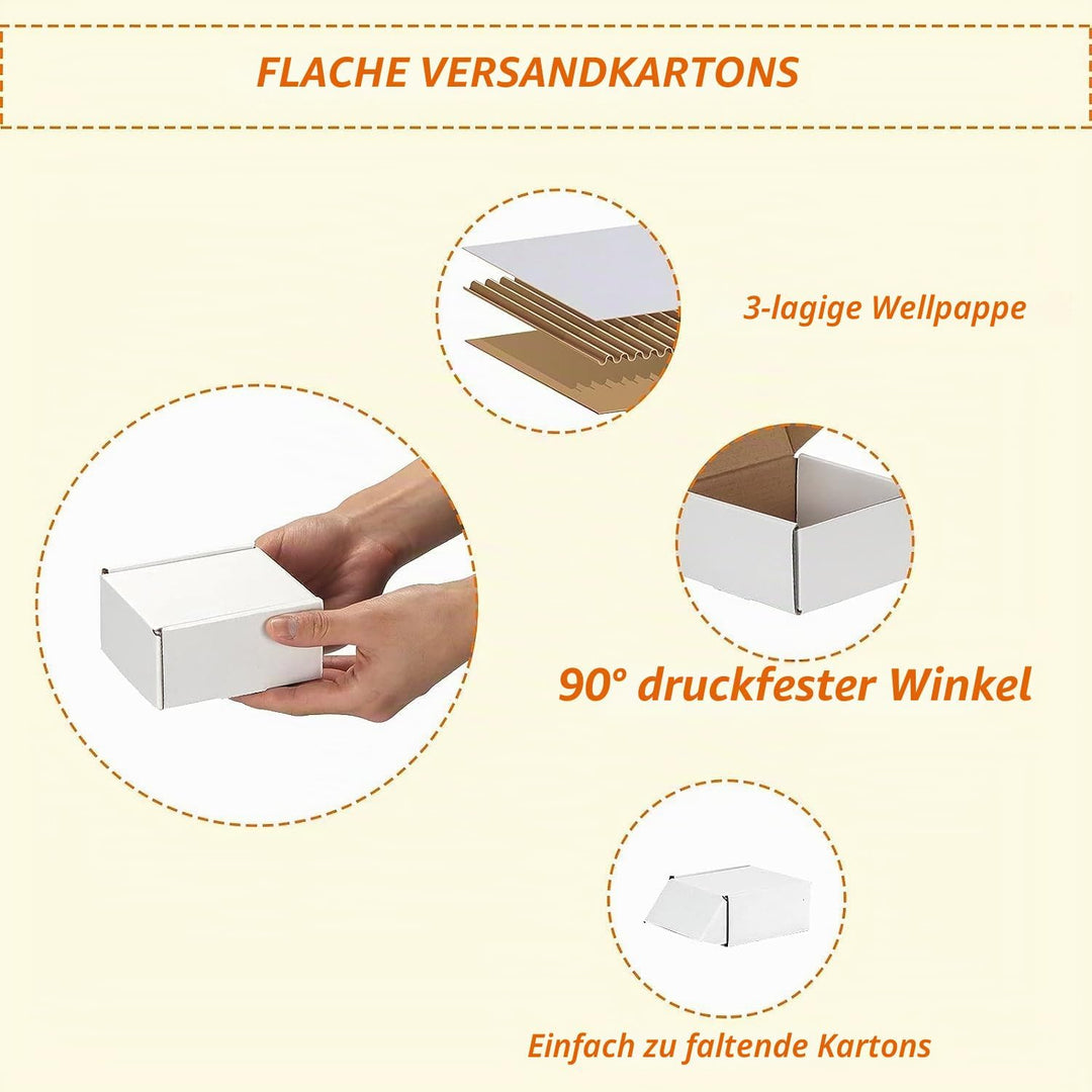 HORLIMER 50 Stück Versandkartons, 4x4x2 inches Weiss Wellpappe Versandkartons 4x4x2 inch Weiss, 4x4x