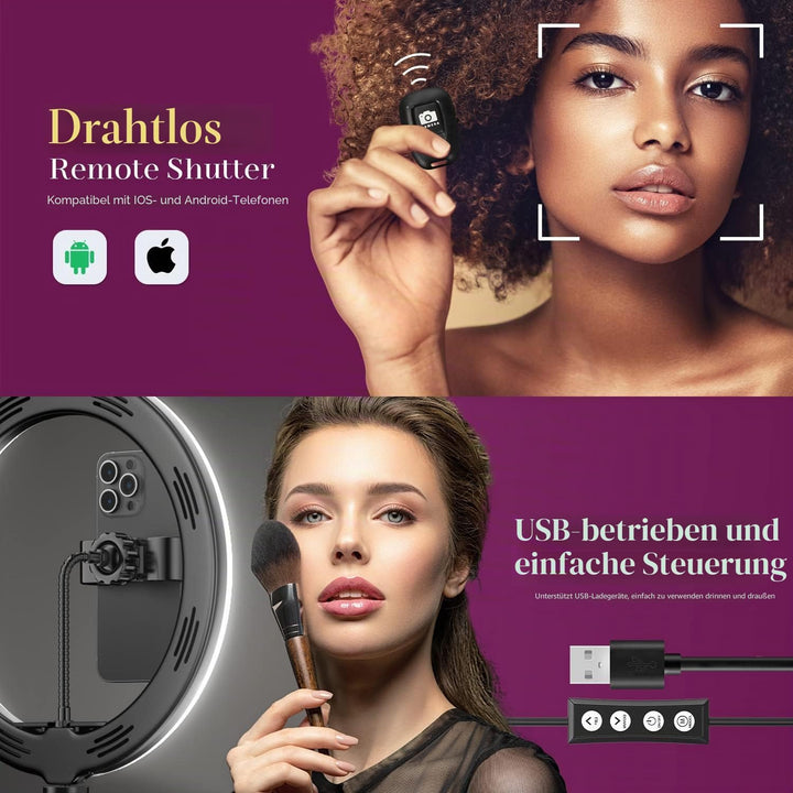 UPhitnis 12 Zoll Ringlicht mit Stativ Handy, Ringlicht mit 63 Zoll Stativ Selfie Ringleuchte mit 3 F
