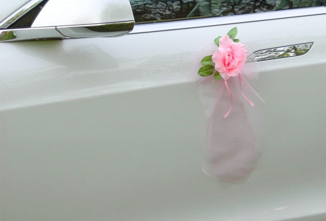 Autoschmuck Organza Herz Auto Schmuck Braut Paar Rose Deko Dekoration Hochzeit Car Auto Wedding Deko
