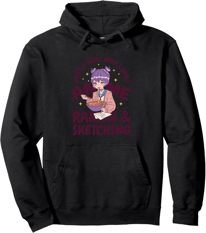 Lustiges Zitat "Just a Girl Who Loves Anime Ramen and Sketching Pullover Hoodie