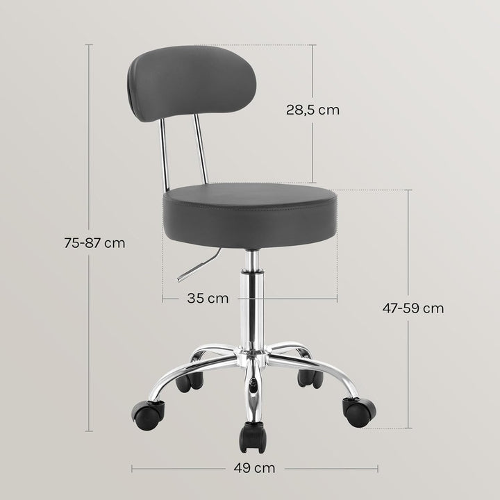 WOLTU Rollhocker, Hocker mit Rollen und Lehne, Kunstleder, Grau, Grau