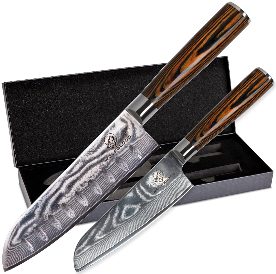 Wolfblood Damastmesser-Set 2er (30cm und 24cm) Profi-Damast-Küchenmesser Set aus 67 Lagen Damaststah