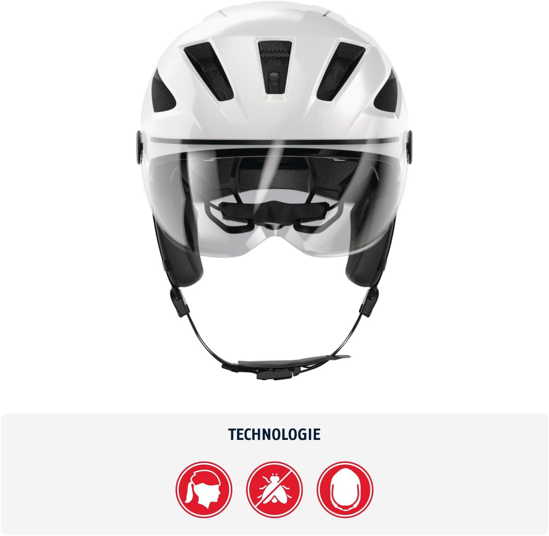 ABUS Stadthelm Pedelec 2.0 ACE - Fahrradhelm mit Rücklicht, Visier, Regenhaube, Ohrenschutz - für Da