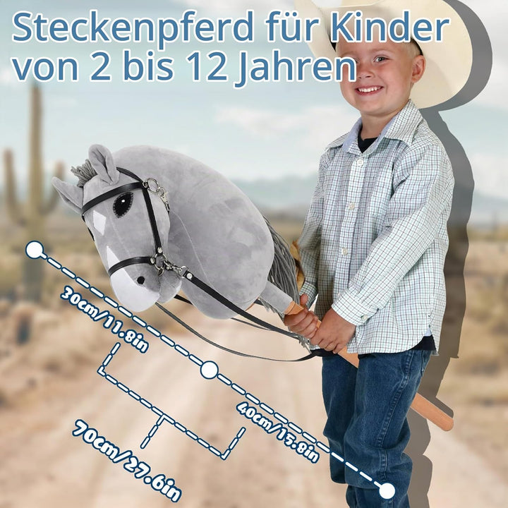 Hobby Horse für Kinder, Steckenpferd Spielzeug Pferd mit Halfter und Zügeln, Holzpferd Plüschpferd S
