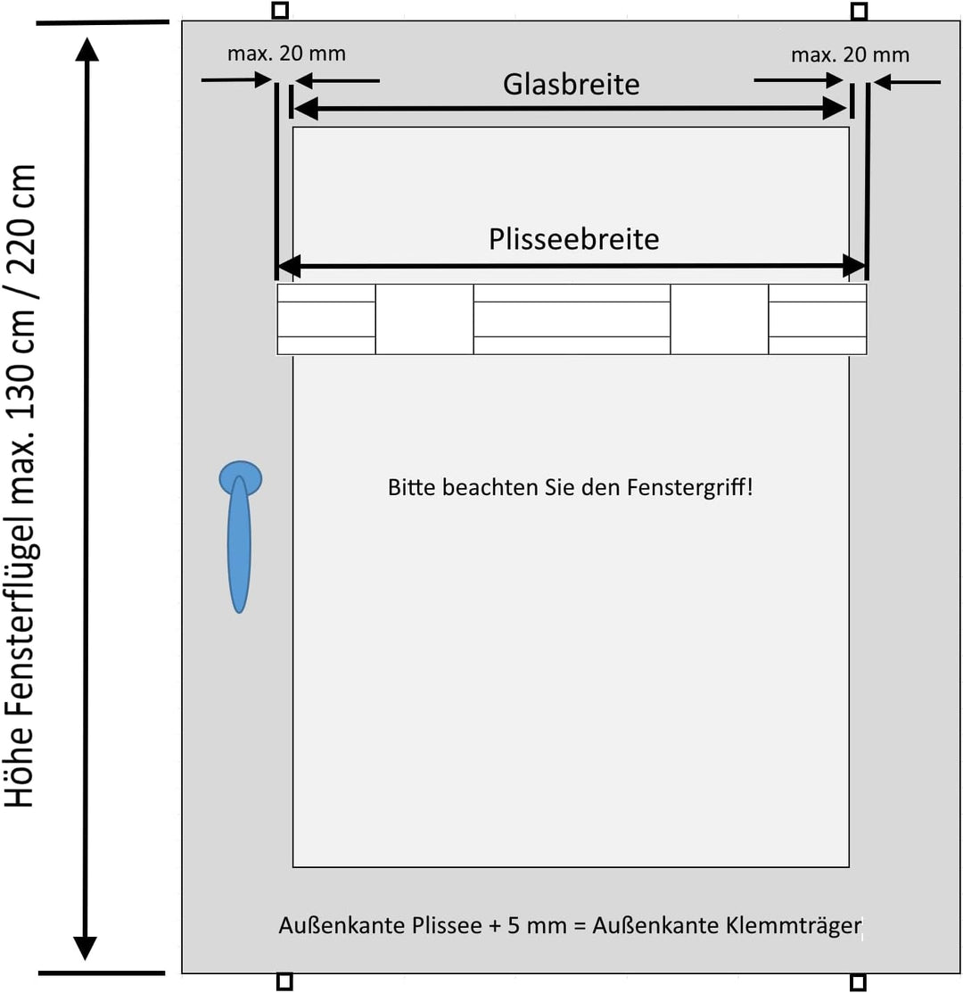 DécoProfi Plissee ohne Bohren Grau 70cm x 220cm (max. Gesamthöhe Fensterflügel) I Verspannte Plissee