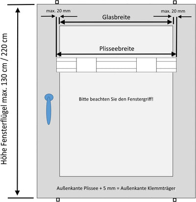 DécoProfi Plissee ohne Bohren Grau 70cm x 220cm (max. Gesamthöhe Fensterflügel) I Verspannte Plissee