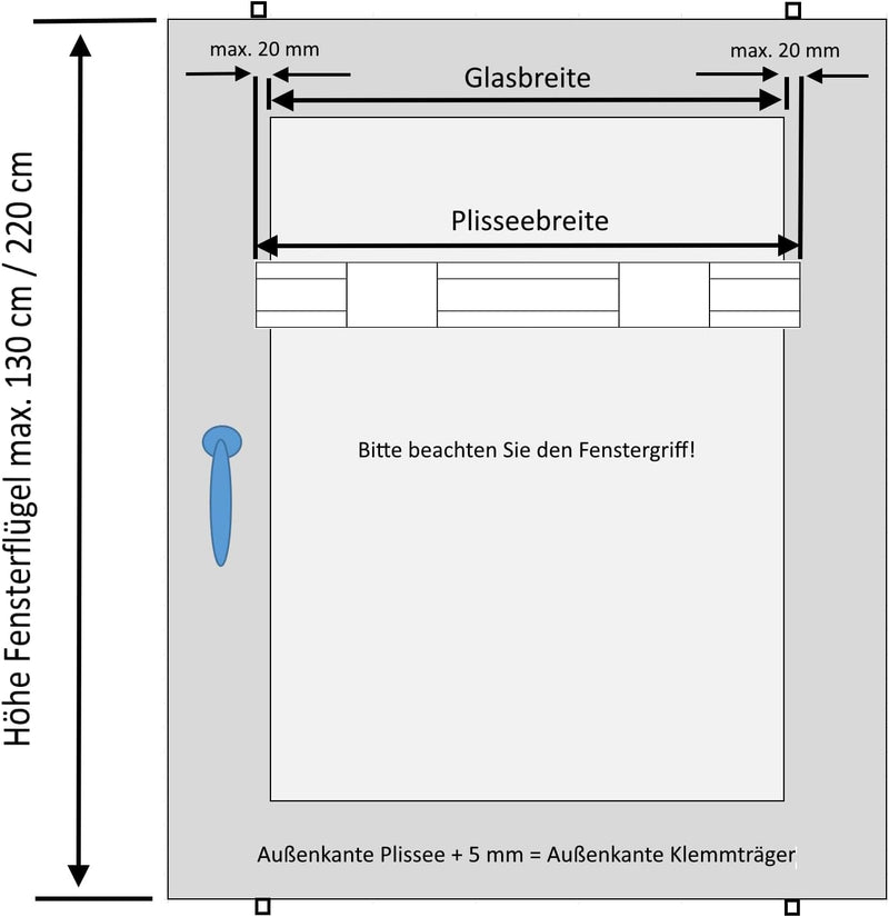 DécoProfi Plissee ohne Bohren Grau 70cm x 220cm (max. Gesamthöhe Fensterflügel) I Verspannte Plissee