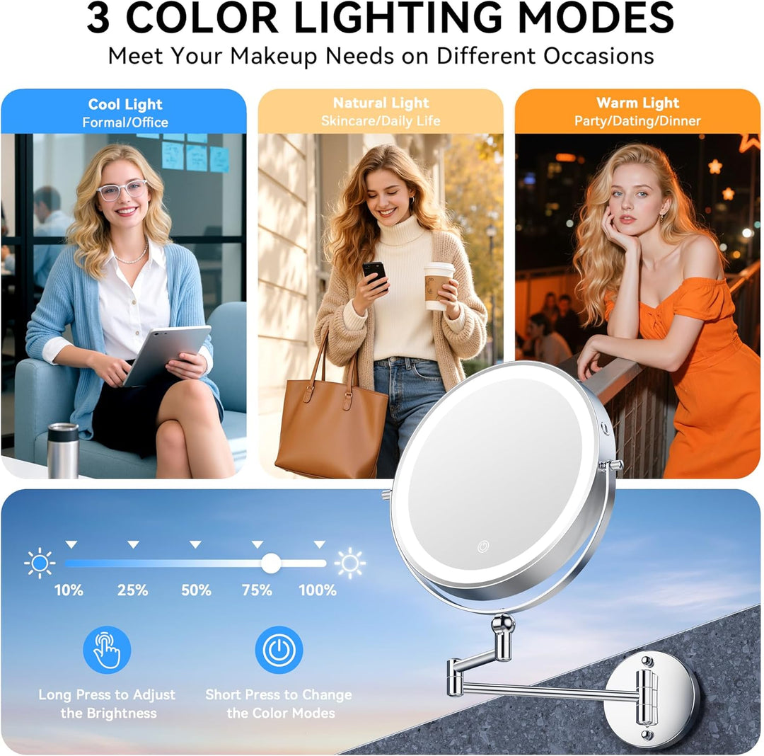 Aumxir 9" Kosmetikspiegel mit Beleuchtung, 5000mAh Wiederaufladbar Doppelseitig 1X/30X Schminkspiege