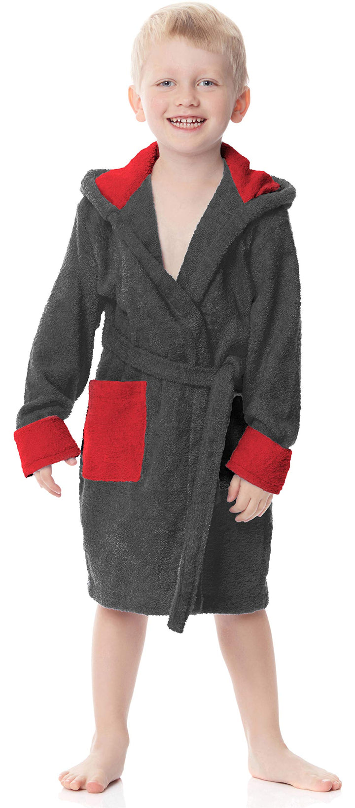 Ladeheid Kinder Bademantel Schwarz LA40-103 | 100 % Baumwollfrottee – weich, saugfähig und hautfreun