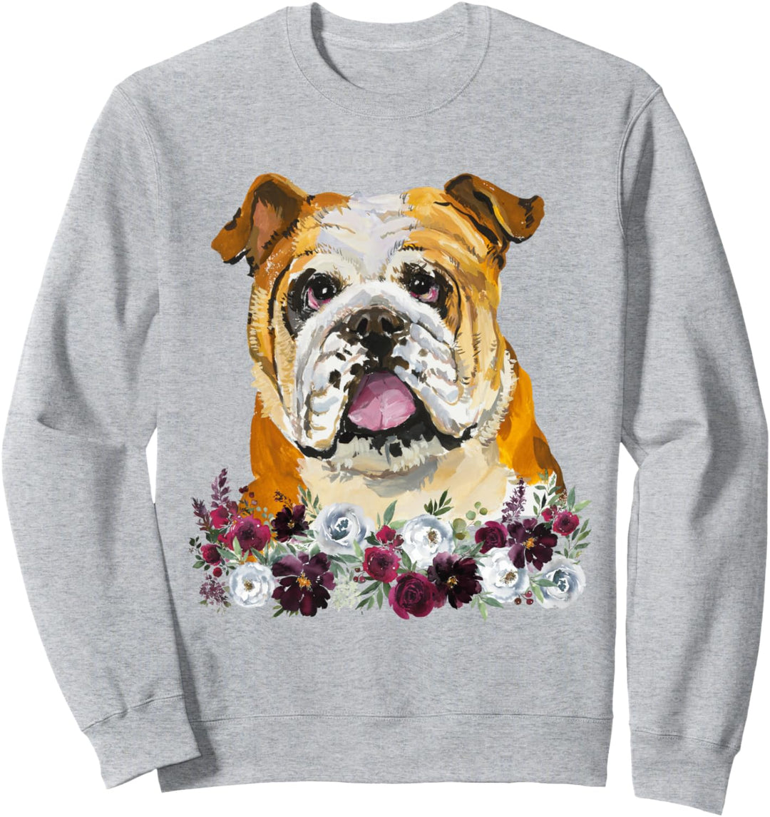 Englische Bulldogge mit Blumenmuster Sweatshirt