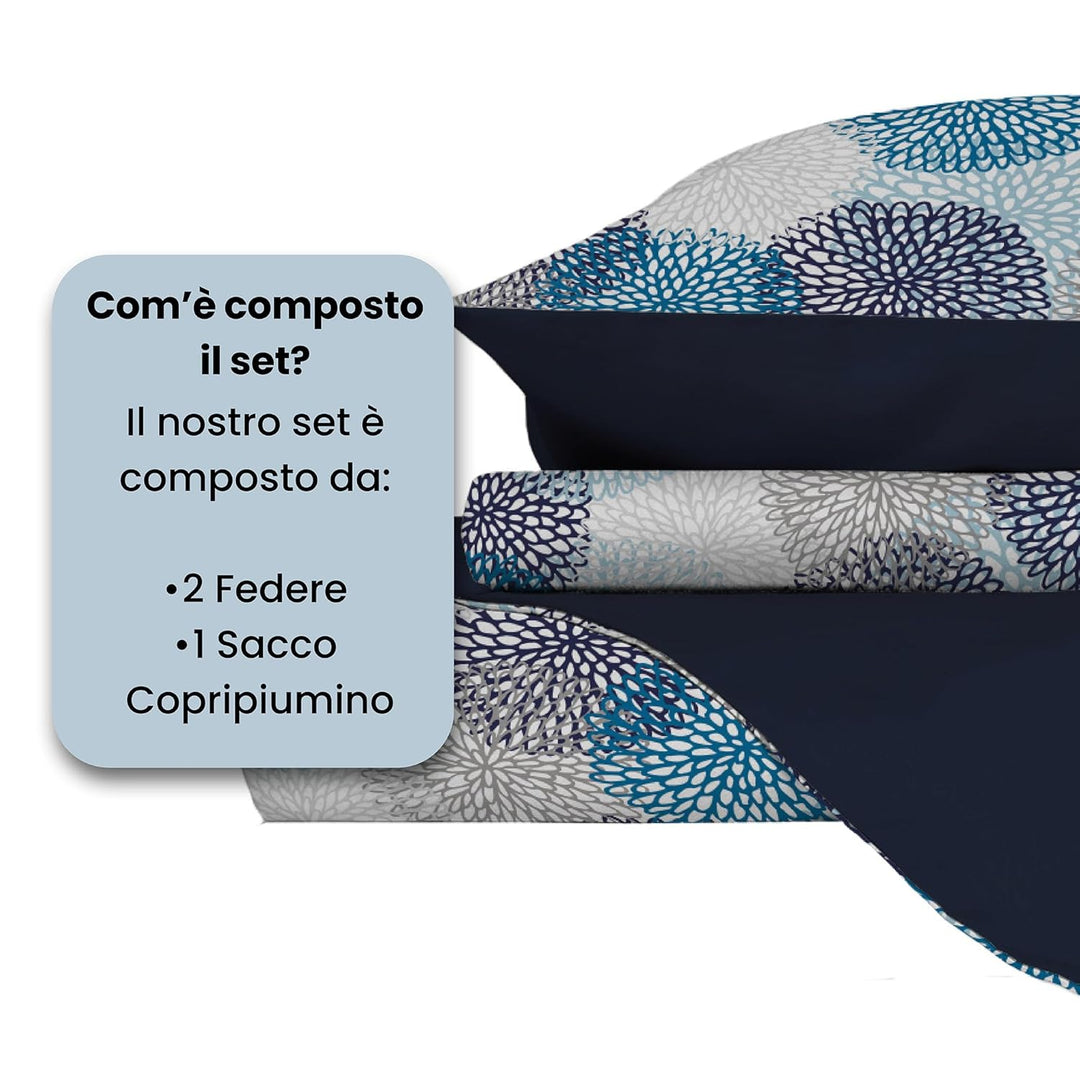Italian Bed Linen Fantasy Bettbezug, Soffioni Blu, Doppelte