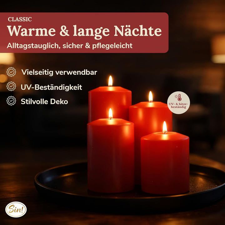 Sin!® 1x Teelichthalter & Dauerkerze Classic ROT ∅ 8cm Höhe 9cm Seidenglanz - Die Kerze die Nicht sc