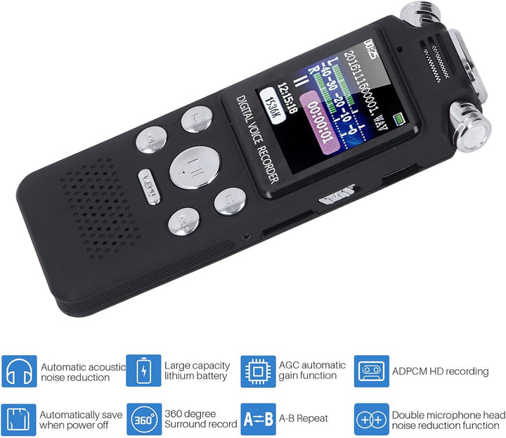 Digitaler Sprachrekorder, Sprachaktivierter Rekorder mit Lautsprecher, 0,8-Zoll-LCD-Bildschirm, Dikt