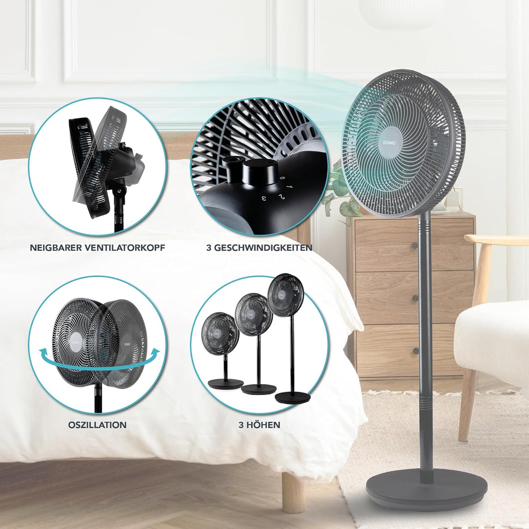 DOMO DO8159 2-in-1 Standventilator Multiblade – Ventilator mit 7 Blättern – Leise 44 dB – 3 Stufen –