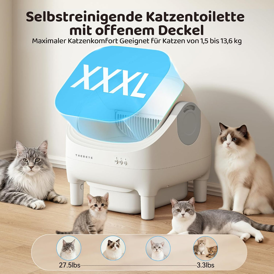 Thereye Selbstreinigende Katzentoilette XXL Kapazität,Katzenklo Selbstreinigend Offenes mit App-Steu