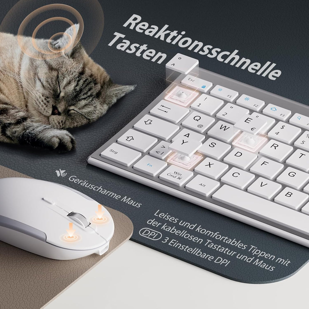 iClever Kabellos Tastatur Maus Set, Wiederaufladbare Kabellose Tastatur und Maus, QWERTZ Layout (Deu