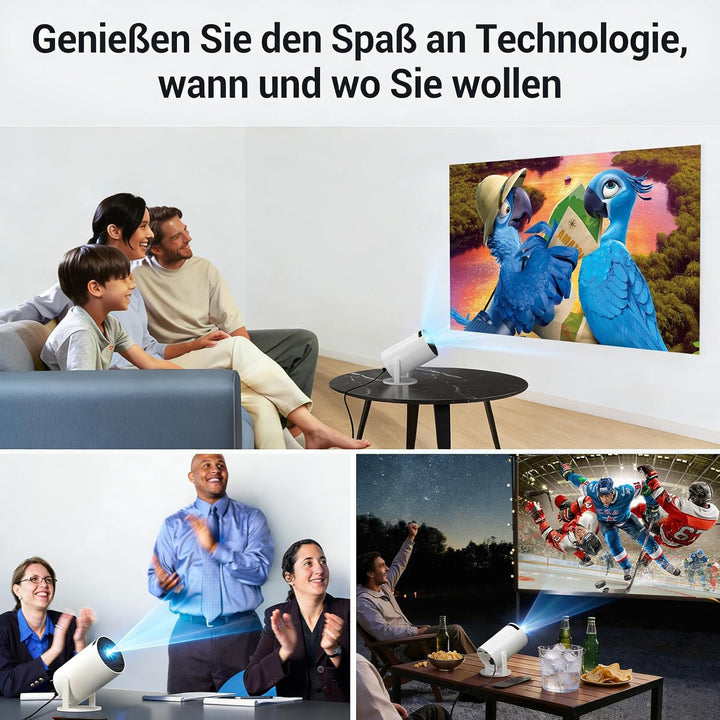 Mini Beamer,4K 1080P Smart Beamer,Projektor Tragbarer mit WiFi 6 und Bluetooth 5.4,Auto Trapezkorrek