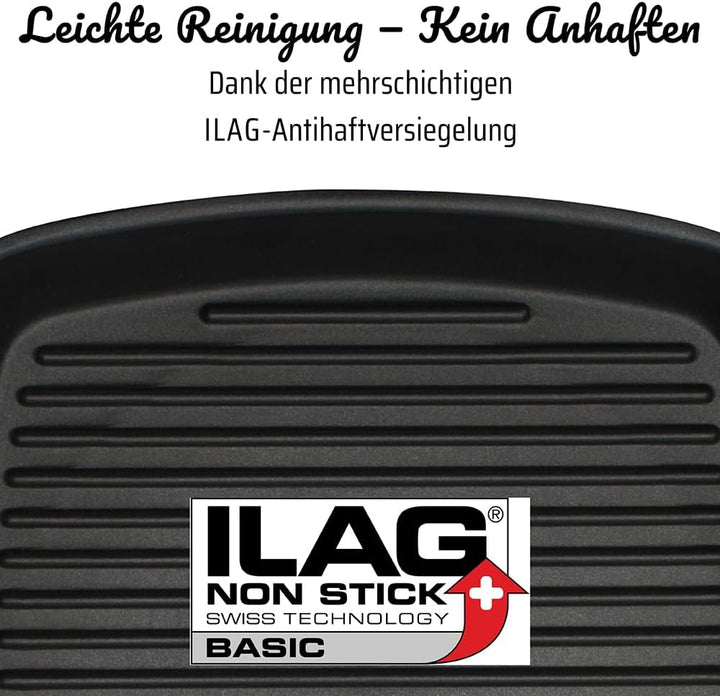 GSW 413251 Grillmeister Grillpfanne mit 2 Ausgüssen, mit Grillboden, Aluminium, schwarz - 28x28cm