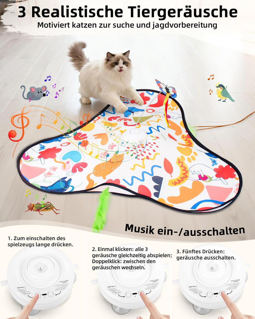 Interaktives Katzenspielzeug, Katzenspielzeug Selbstbeschäftigung, Wiederaufladbar Berührungsaktivie