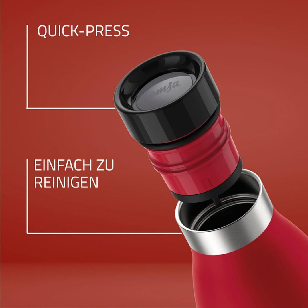 Emsa Bludrop Isolier-Trinkflasche, wiederverwendbar, Edelstahl, nachhaltig, Pulverbeschichtung, 360°