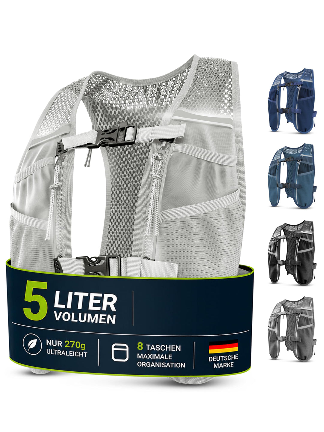 SASMO® Laufweste Damen & Herren 5L / 2L | Running Vest - Ultraleicht & atmungsaktiv| Laufrucksack Da