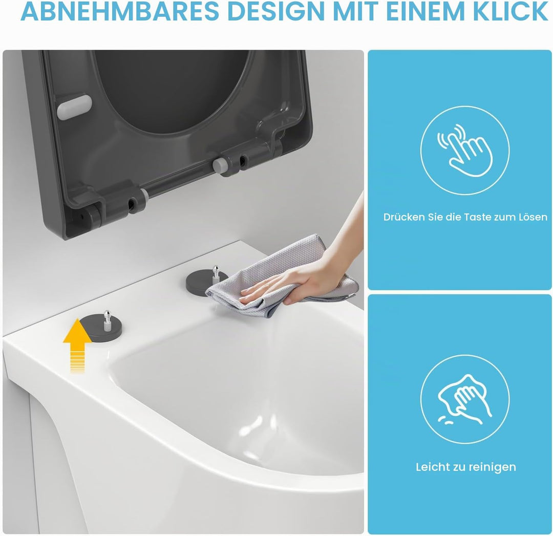 YEAUPE PRO Toilettendeckel mit Absenkautomatik D Form, WC-Sitz einfache Montage, Klodeckel abnehmbar