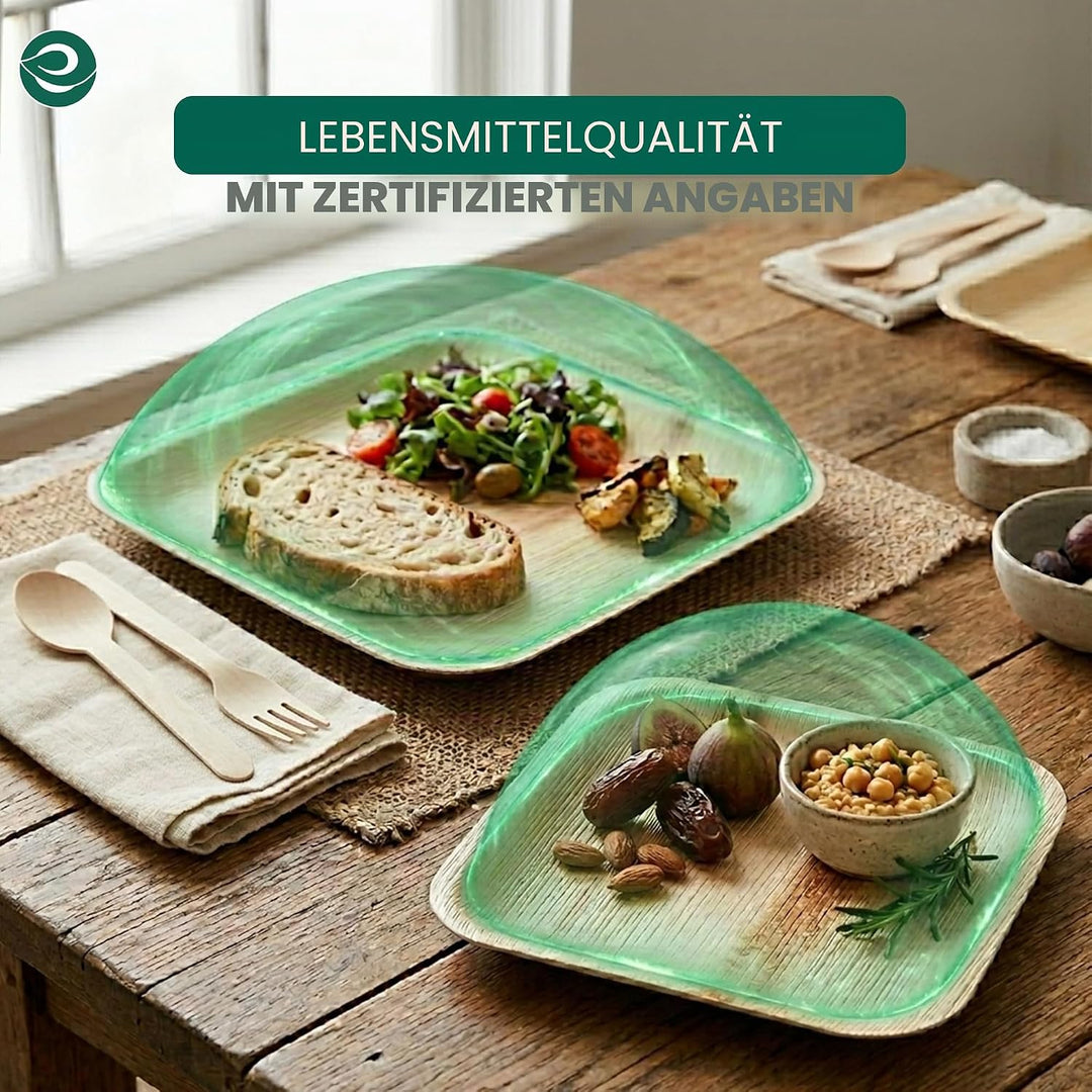 ECO SOUL Kompostierbare quadratische Palmblatt-Teller, 17,8 cm und 25,4 cm, wie Bambus-Teller, biolo