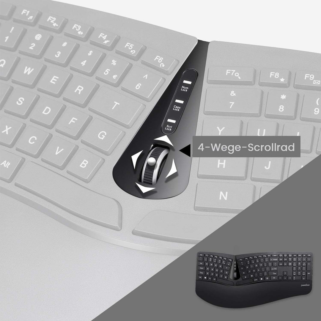 Perixx Periduo-605 Kabelloses Ergonomisches Tastatur- und Vertikalmaus-Set, Geteiltes Tastenfeld, 4-