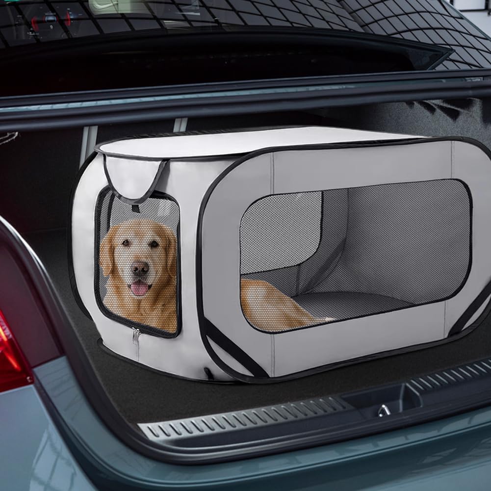 Faltbare Hundebox Auto, Transportbox Hund & Katze bis 29.5 kg (94x53x53 cm), Robuste Hundetransportb