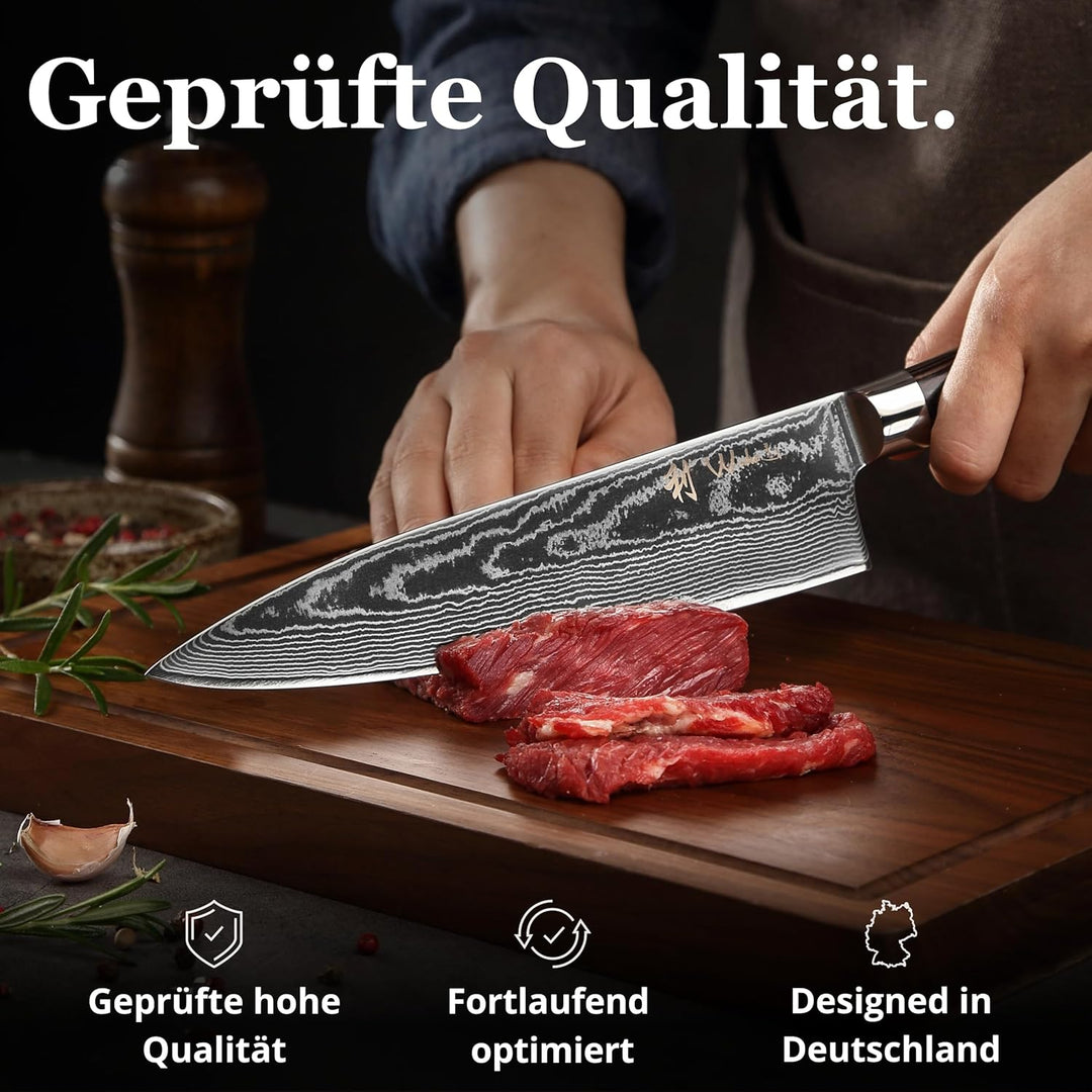 Wakoli EDIB Essentials 3er Küchenmesser Set mit 8-17cm Klingen I 67 Lagen Damaststahl I Chefmesser,