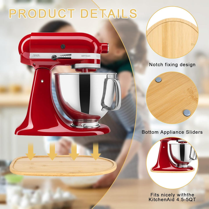 Bambus Gleitbrett für Kitchen Aid Artisan 4.5-5 Quart Tilt, Verschiebbare Unterlage für Kitchen Aid