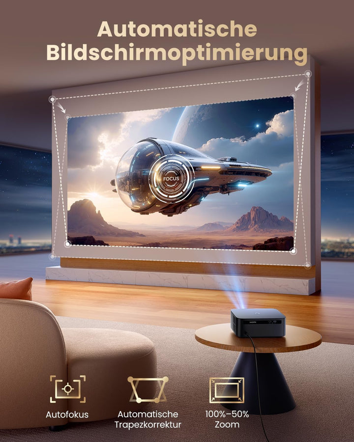 Beamer 4K [1300 ANSI|Google TV] FHD 1080P Beamer 4K Unterstützt, Autofokus Auto Trapezkorrektur 20W
