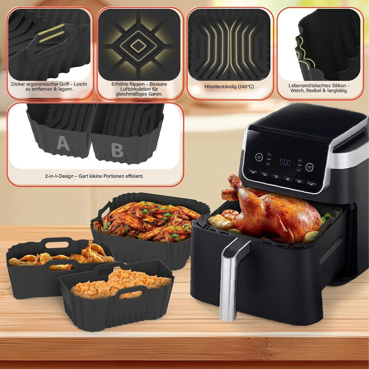 Silikonform Heissluftfritteuse, Airfryer Zubehör 3 Stück Silikon Einsatz Wiederverwendba Silikon Ein