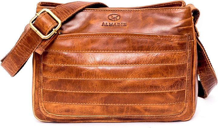 ALMADIH Premium Leder Damentasche Umhängetasche AYA BD - 2 Hauptfächer Ledertasche Clutch Handtasche