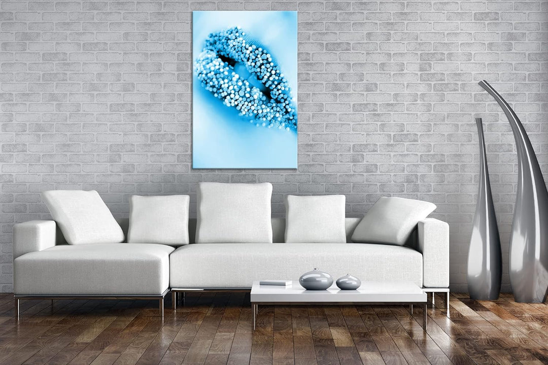 deyoli Zucker süsse Lippen Format 80x60 Effekt: Monocrome Blau als Leinwandbild, Motiv fertig gerahm