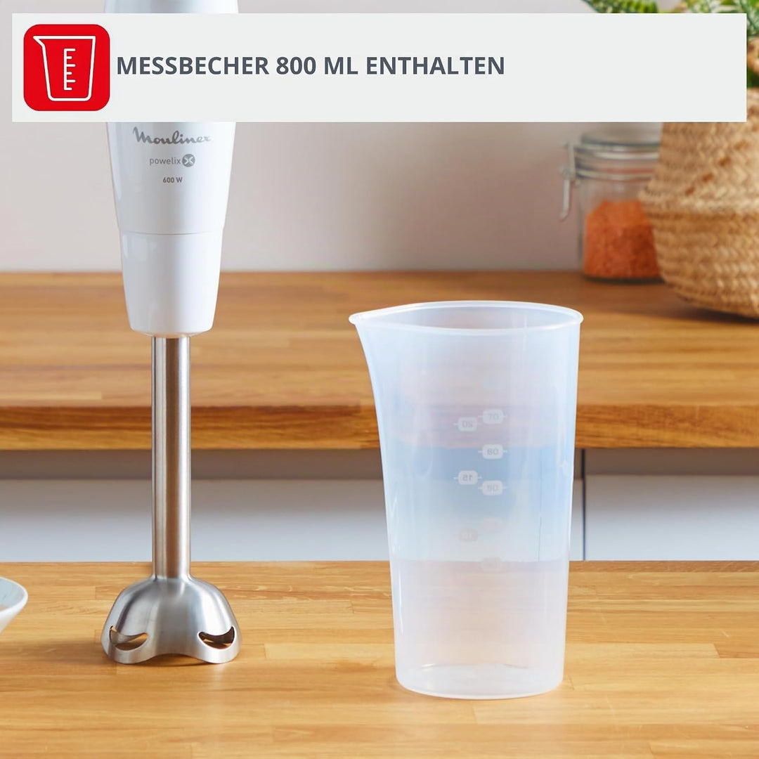 Moulinex Dailychef Weiss DD5511 Stabmixer, 600 W, bis zu 30% schnellere Ergebnisse, 2 Geschwindigkei
