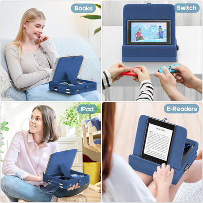 KDD Tablet Halter Kissen mit Aufbewahrung, Faltbarer Tablet Halterung Bett, einstellbar iPad Kissen