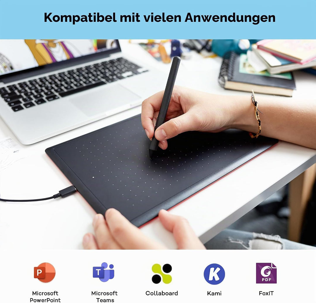 One by Wacom Stifttablett mit drucksensitivem Stift, geeignet für Windows, Mac & Chromebook, Medium,