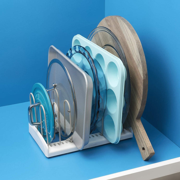 YouCopia Storemore Verstellbarer Pfannen- und Deckelständer, Standard, Weiss, Adjustable Adjustable