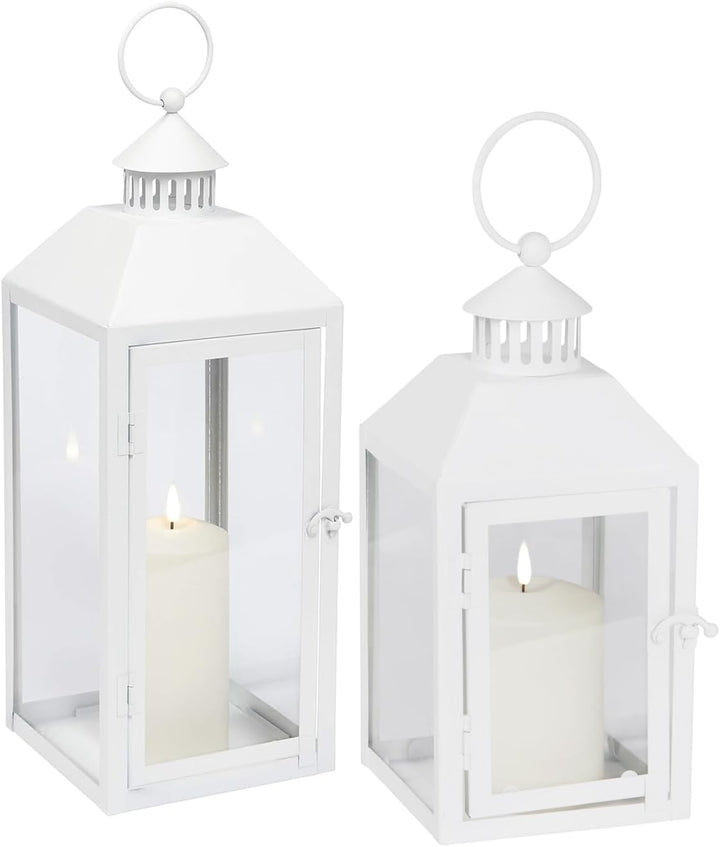 Lights4fun Weisse Metall-Laterne inkl. TruGlow® LED-Kerze mit flackernder LED-Flamme und Timer für I