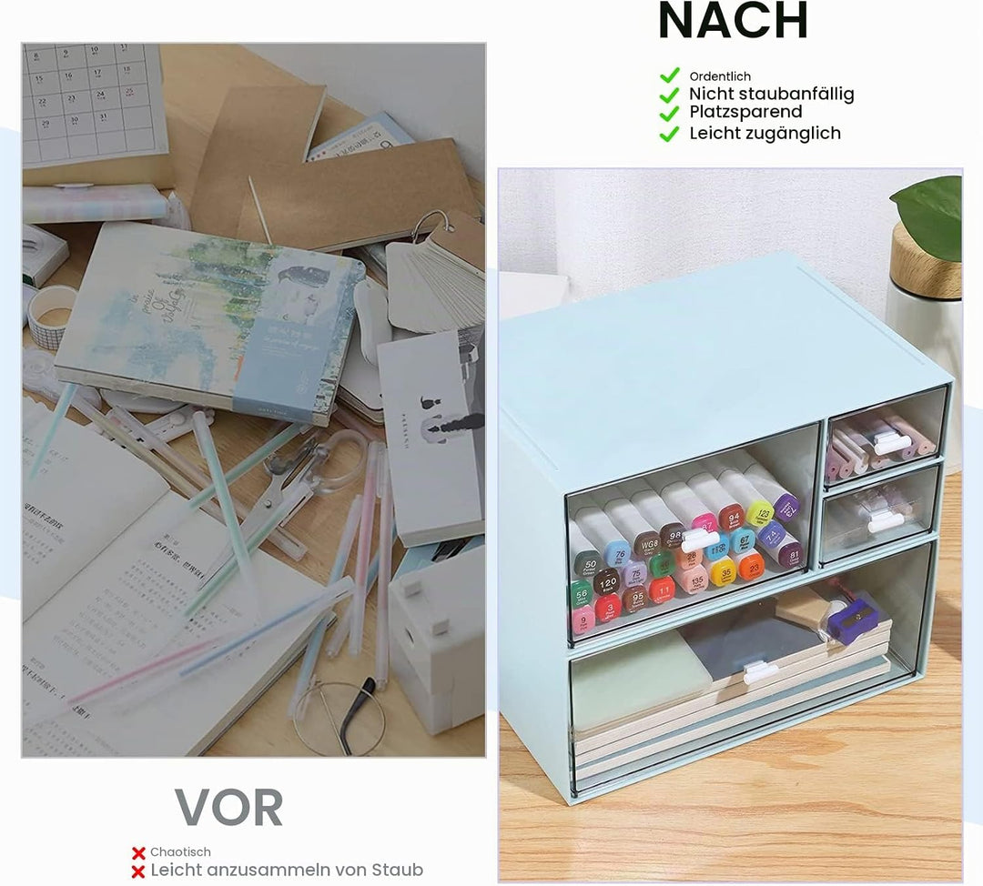 Schreibtisch Organizer mit Schublade, Blau Make up Organizer mit grosser Kapazität , Stapelbare Schr
