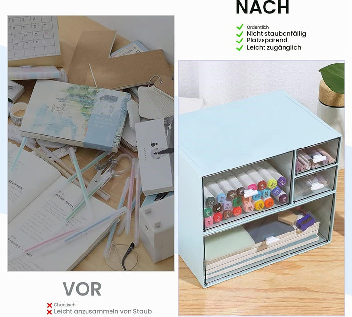 Schreibtisch Organizer mit Schublade, Blau Make up Organizer mit grosser Kapazität , Stapelbare Schr