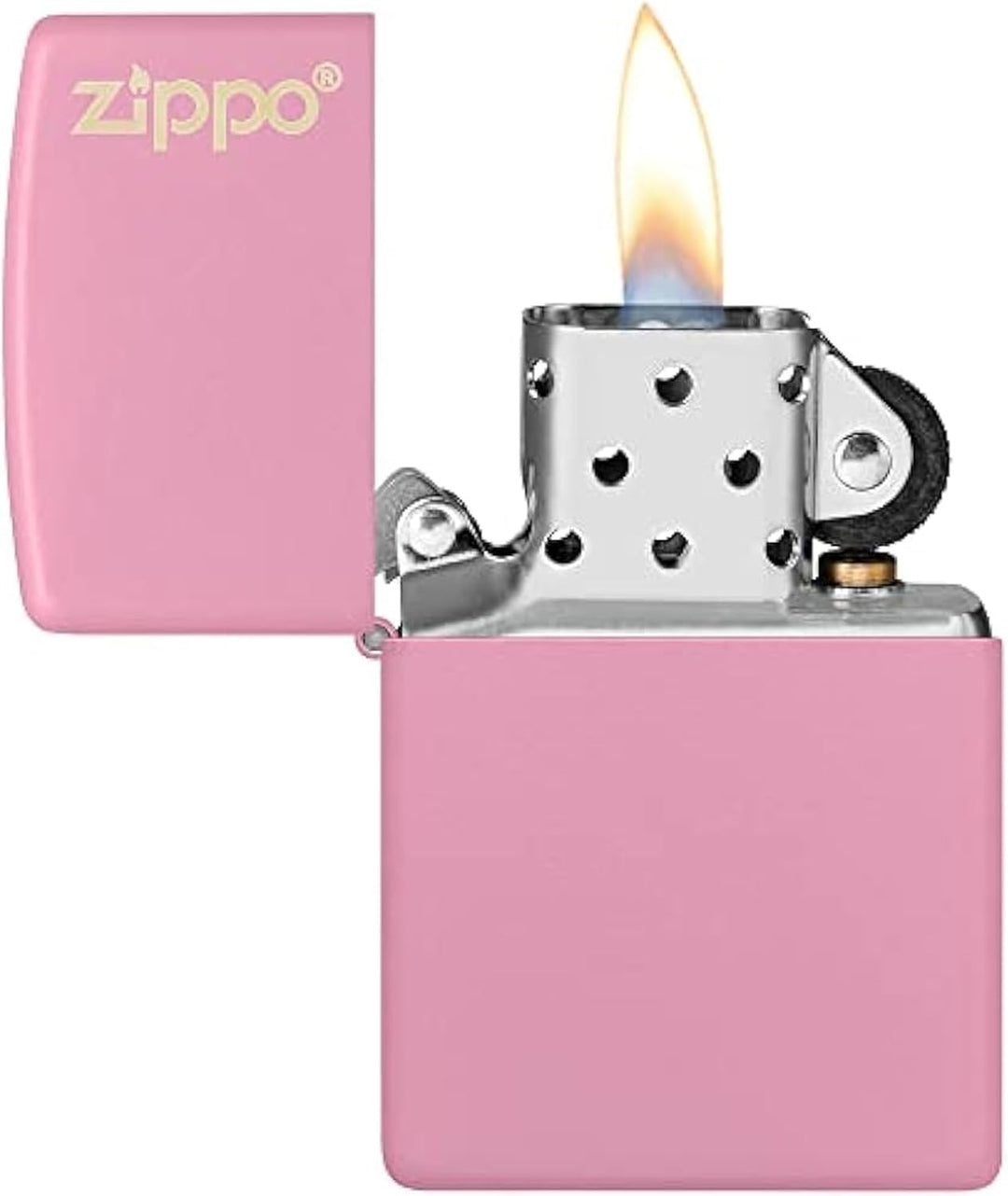 ZIPPO - Pink Matte mit Logo - nachfüllbares Sturmfeuerzeug in hochwertiger Geschenkbox (Flammenmotiv