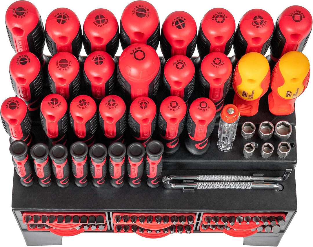 WALTER XXL Schraubendreher und Bit Set 100-tlg. effizient und handlich, Kreuzschlitz, Schlitz, Torx