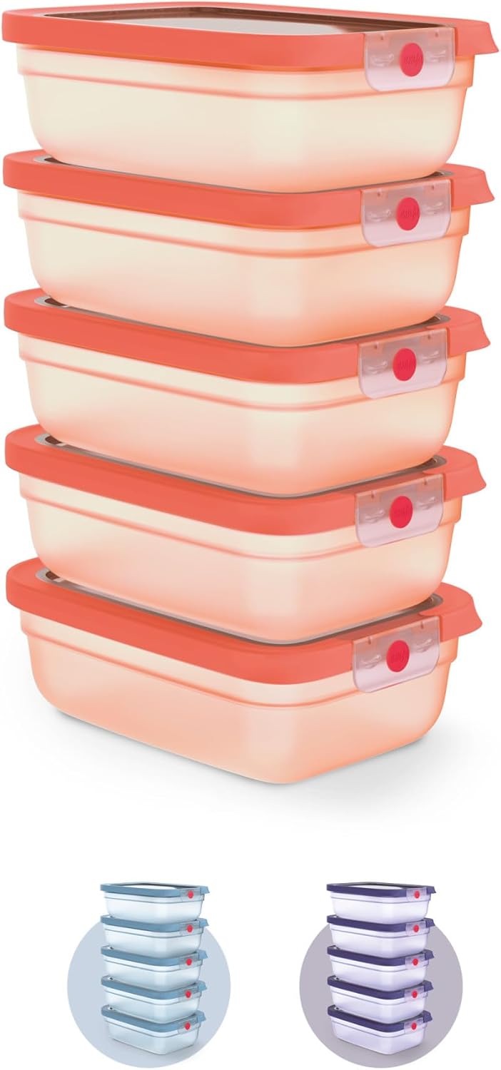 EMSA oneClick Frischhaltedosen, Meal Prep Set 5 x 1,2L, Lebensmittel 2 x länger frisch, 100% dicht,