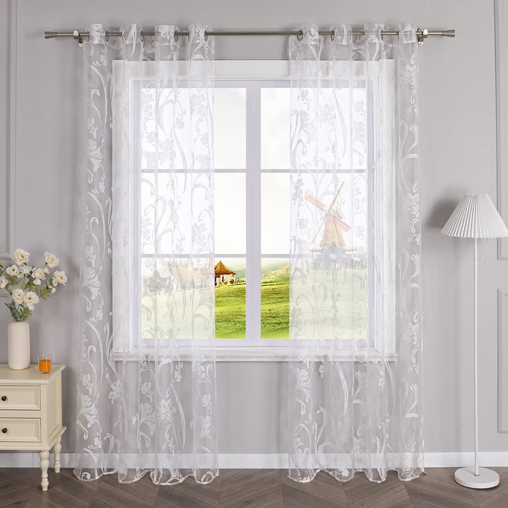 CORLIF Voile Gardine mit Ösen Vorhang Ausbrenner Muster Transparente Gardinen Wohnzimmer Schlafzimme